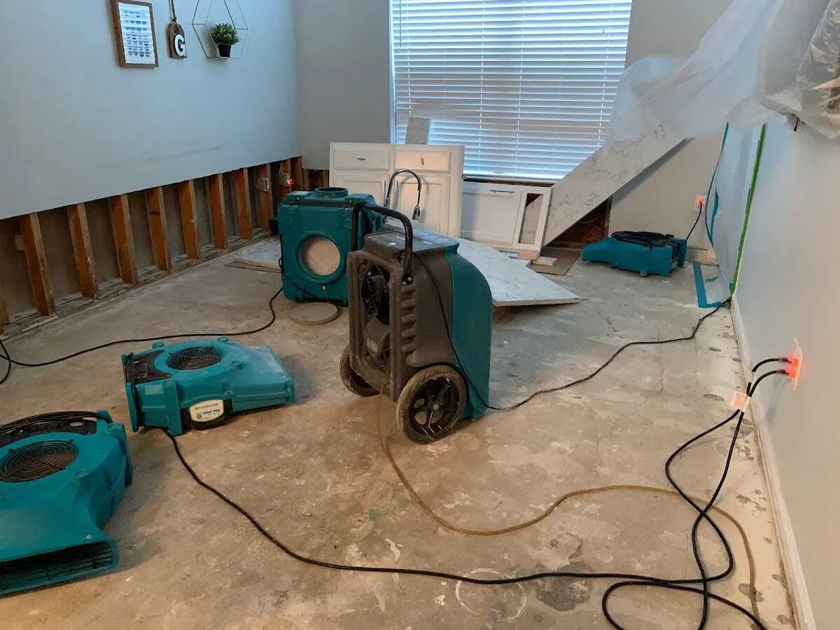 Dehumidifier in flood-cut room for Water Damage Restoration in Yankee Springs